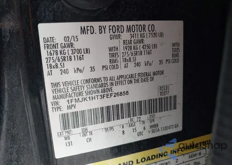 2015 Ford Expedition El Xlt z USA, uszkodzony, nr VIN 1FMJK1HT3FEF26858